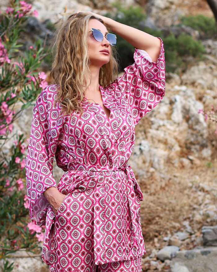 Komplekt Saten Kimono Pantalon Ciklama Pilini 0216000485 1