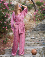 Komplekt Saten Kimono Pantalon Ciklama Pilini 0216000485