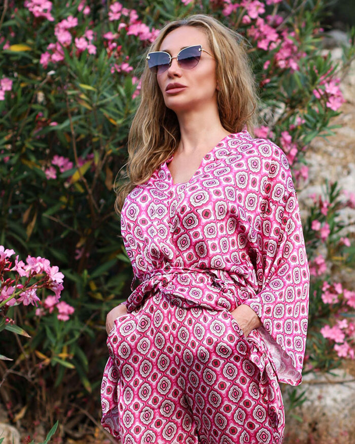 Komplekt Saten Kimono Pantalon Ciklama Pilini 0216000485 2
